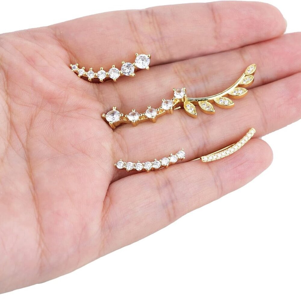 6Pairs Ear Cuffs Climber Hoop Earring CZ Arrow Crawler Stud Earring Jacket for W - Picture 6 of 6